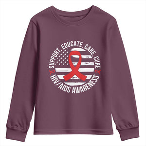 Support Educate Care Cure HIV Awareness Month Gift Youth Sweatshirt TS12 Maroon Print Your Wear