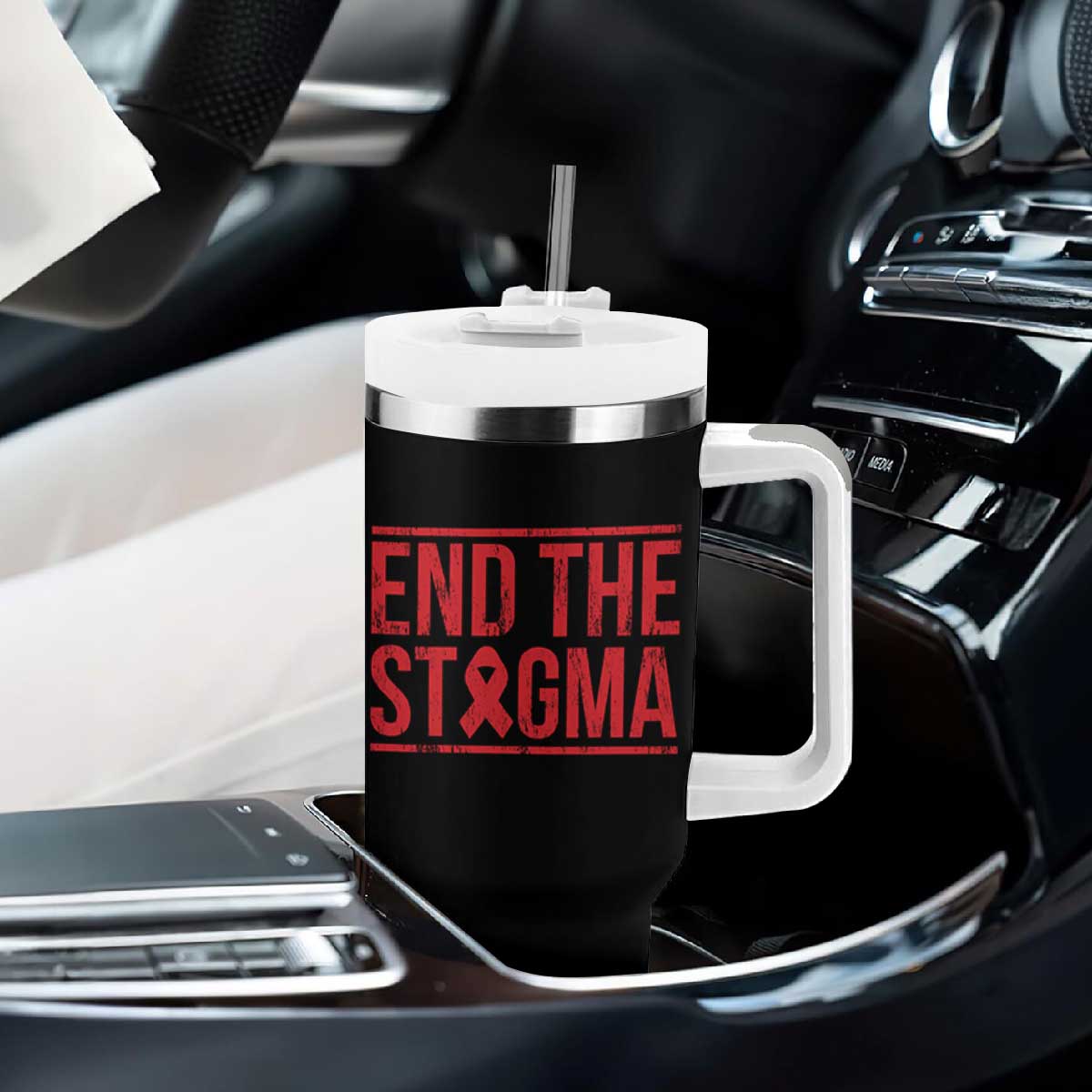 HIV Awareness End The Stigma Tumbler With Handle Support Empowerment Gift TS12 Print Your Wear