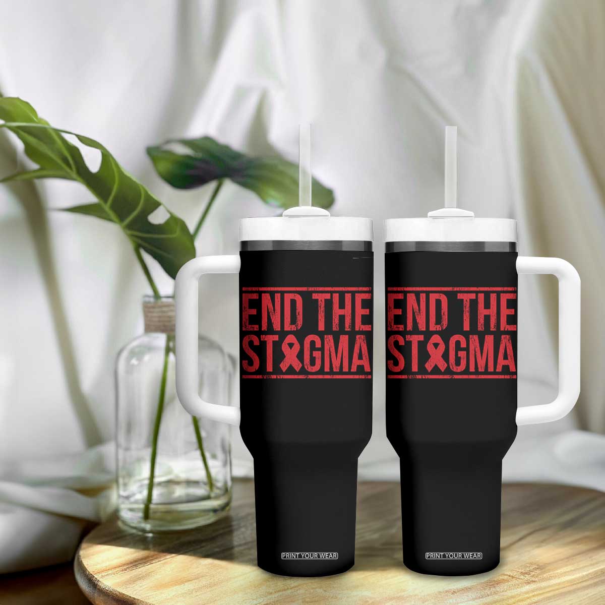 HIV Awareness End The Stigma Tumbler With Handle Support Empowerment Gift TS12 Print Your Wear