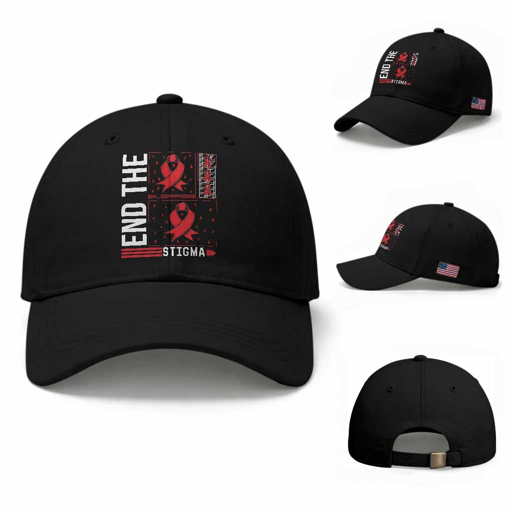 End The Stigma HIV Awareness Baseball Cap Red Ribbon Gift TS12 Baseball Cap Universal Fit Black Print Your Wear