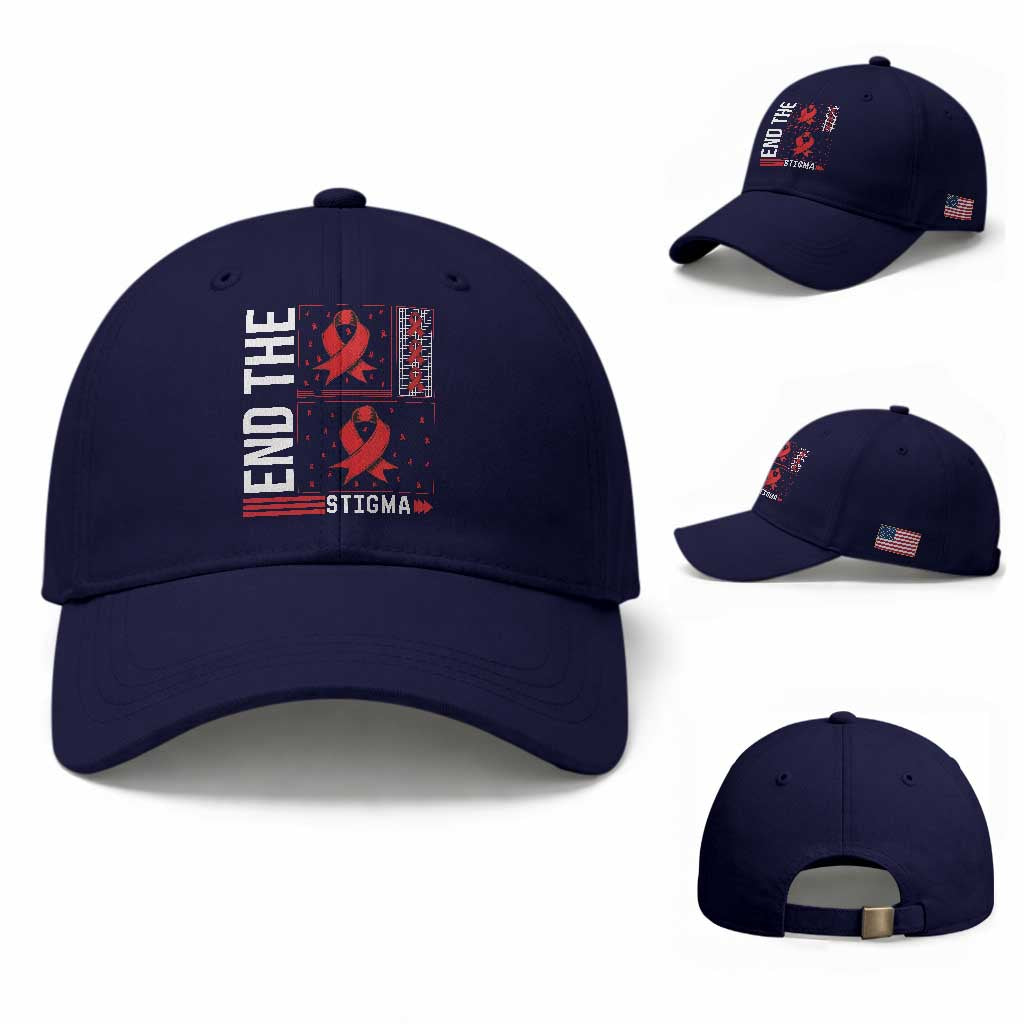 End The Stigma HIV Awareness Baseball Cap Red Ribbon Gift TS12 Baseball Cap Universal Fit Dark Blue Print Your Wear