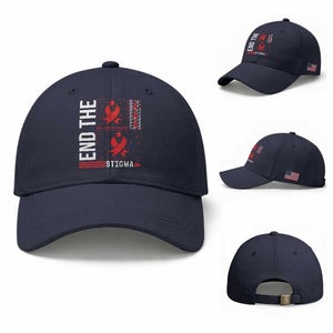 End The Stigma HIV Awareness Baseball Cap Red Ribbon Gift TS12 Baseball Cap Universal Fit Navy Print Your Wear