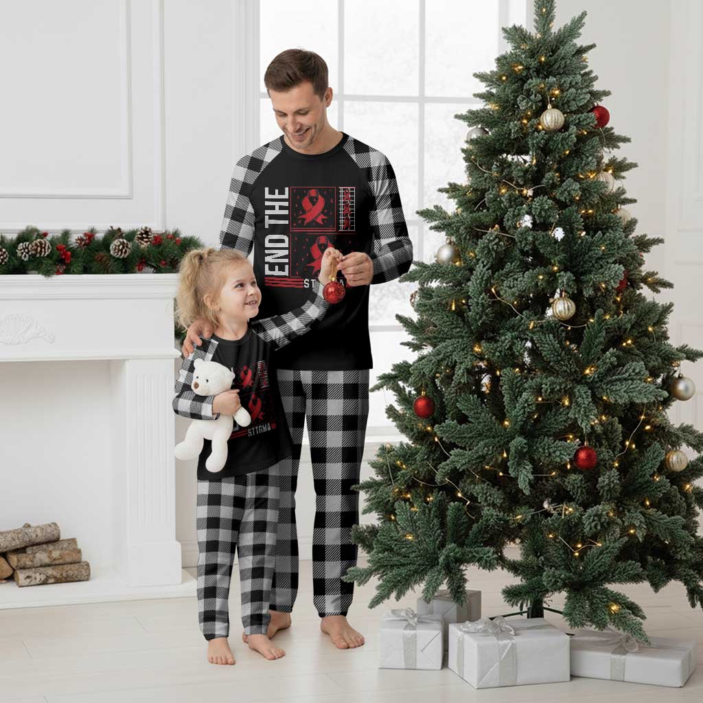 End The Stigma HIV Awareness Plaid Pajama Set Red Ribbon Gift TS12 White Plaid Print Your Wear