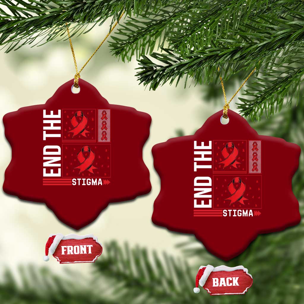 End The Stigma HIV Awareness Ceramic Ornament Red Ribbon Gift TS12 Print Your Wear