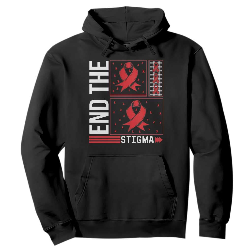 End The Stigma HIV Awareness Hoodie Red Ribbon Gift TS12 Black Print Your Wear