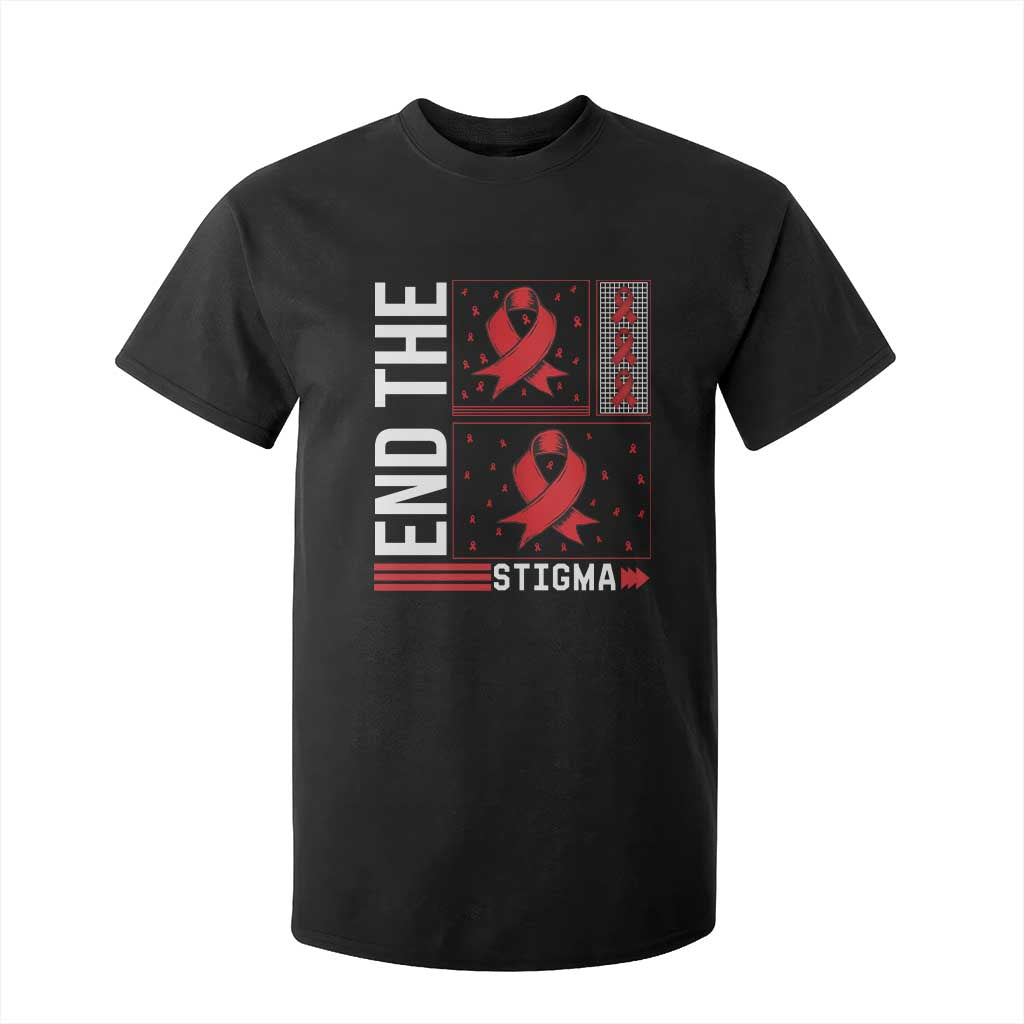 End The Stigma HIV Awareness T Shirt For Kid Red Ribbon Gift TS12 Black Print Your Wear