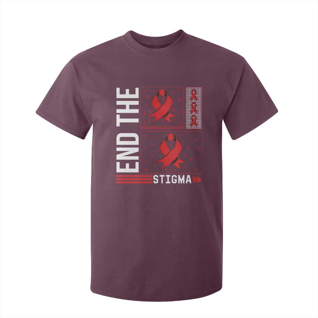 End The Stigma HIV Awareness T Shirt For Kid Red Ribbon Gift TS12 Maroon Print Your Wear