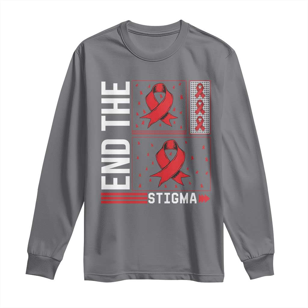 End The Stigma HIV Awareness Long Sleeve Shirt Red Ribbon Gift TS12 Charcoal Print Your Wear