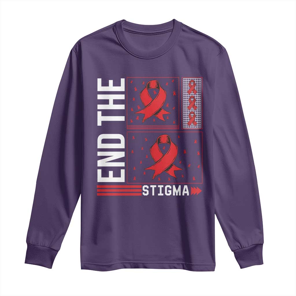 End The Stigma HIV Awareness Long Sleeve Shirt Red Ribbon Gift TS12 Purple Print Your Wear