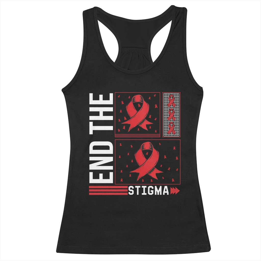 End The Stigma HIV Awareness Racerback Tank Top Red Ribbon Gift TS12 Black Print Your Wear