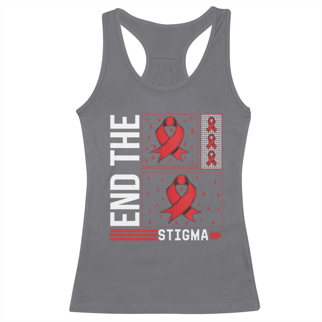 End The Stigma HIV Awareness Racerback Tank Top Red Ribbon Gift TS12 Charcoal Print Your Wear
