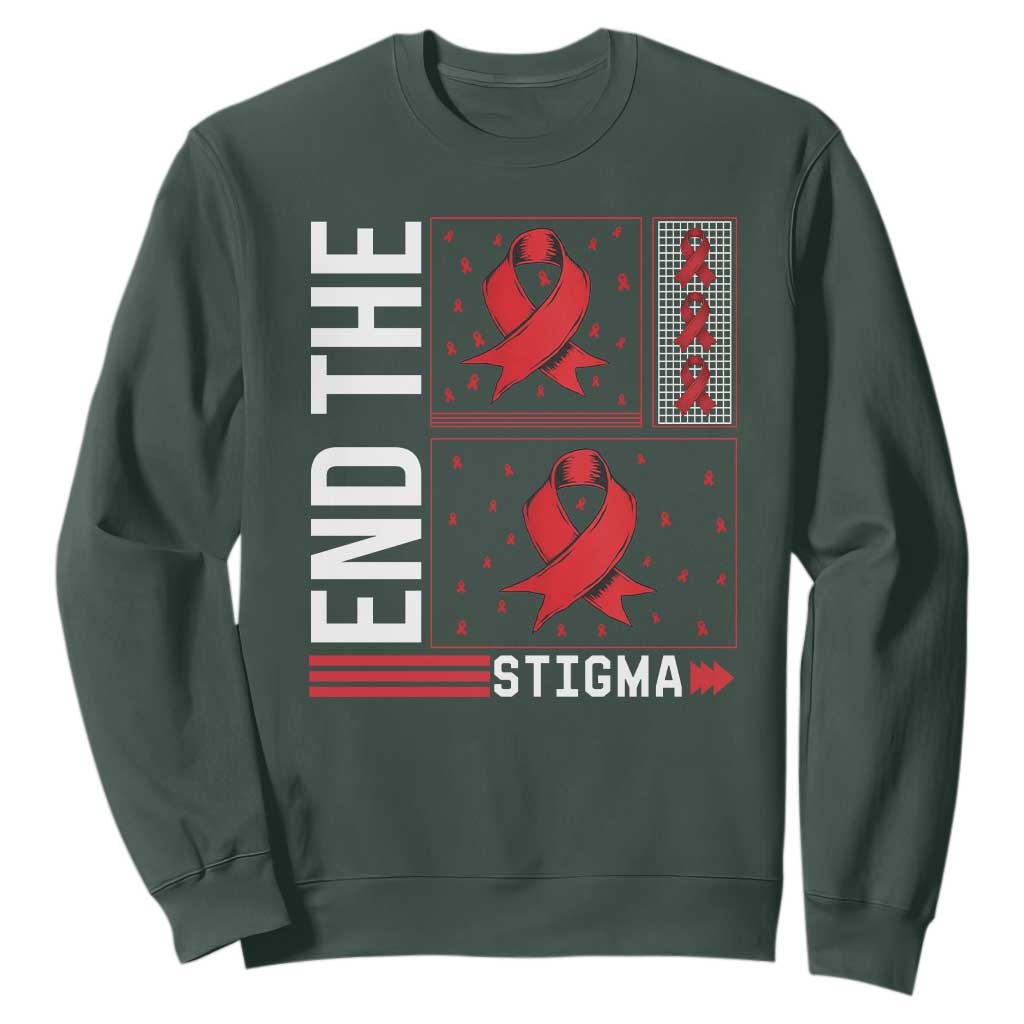 End The Stigma HIV Awareness Sweatshirt Red Ribbon Gift TS12 Dark Forest Green Print Your Wear