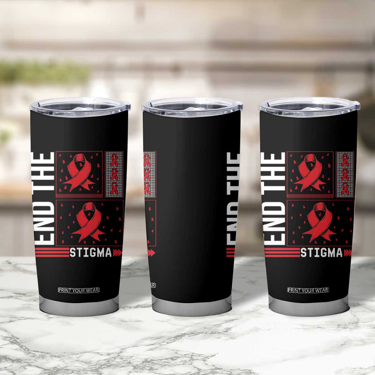 End The Stigma HIV Awareness Tumbler Cup Red Ribbon Gift TS12 Print Your Wear