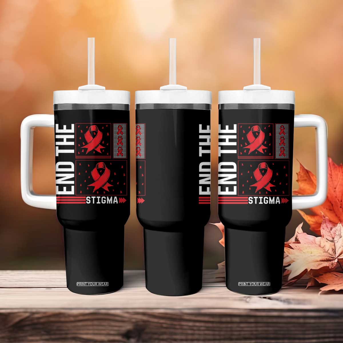 End The Stigma HIV Awareness Tumbler With Handle Red Ribbon Gift TS12 Print Your Wear