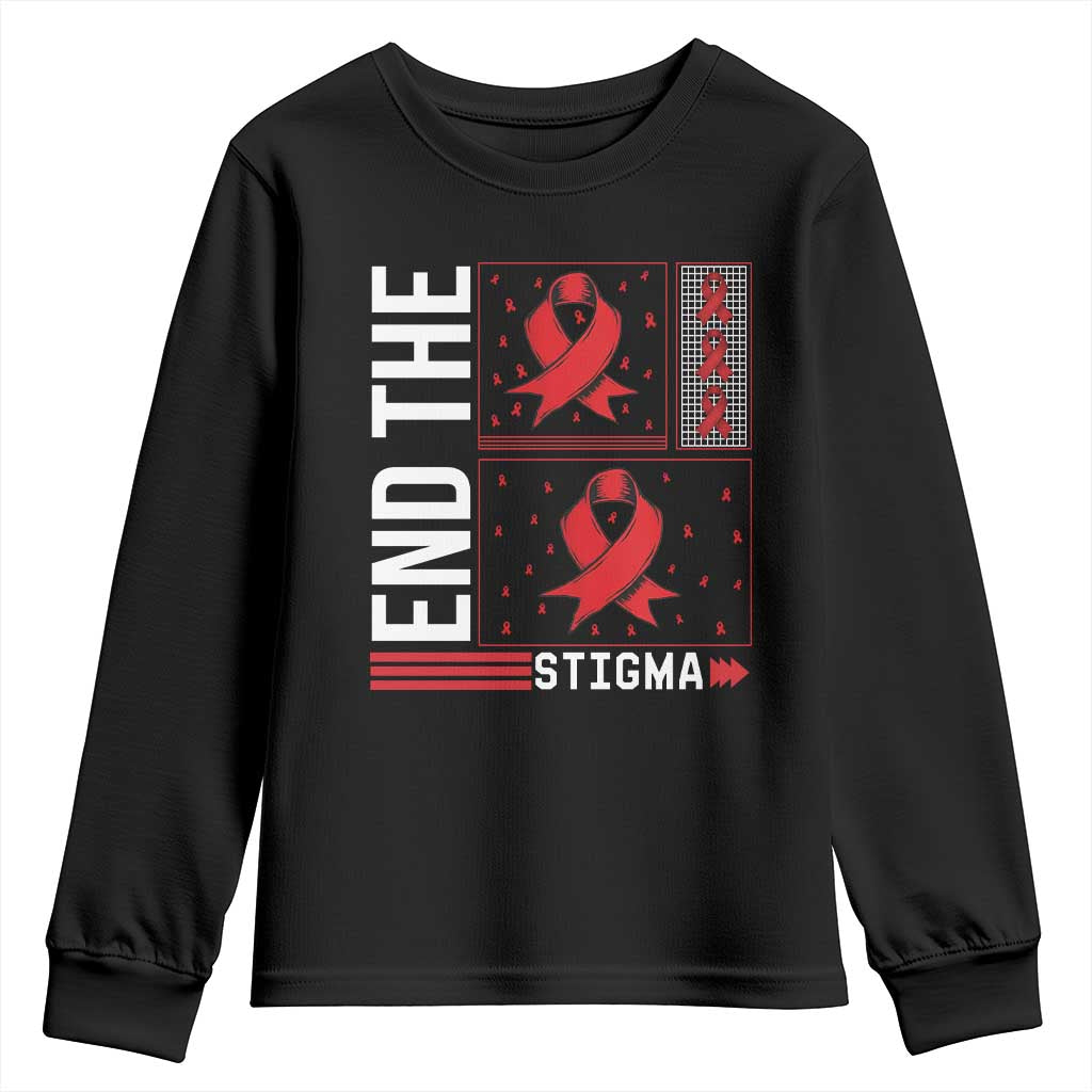 End The Stigma HIV Awareness Youth Sweatshirt Red Ribbon Gift TS12 Black Print Your Wear