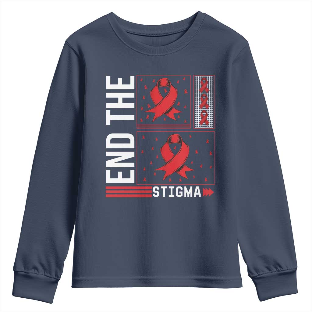 End The Stigma HIV Awareness Youth Sweatshirt Red Ribbon Gift TS12 Navy Print Your Wear