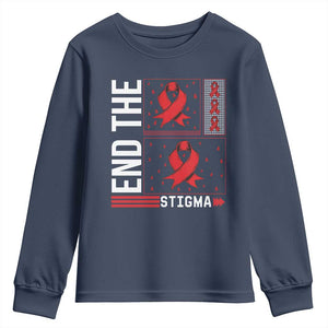 End The Stigma HIV Awareness Youth Sweatshirt Red Ribbon Gift TS12 Navy Print Your Wear