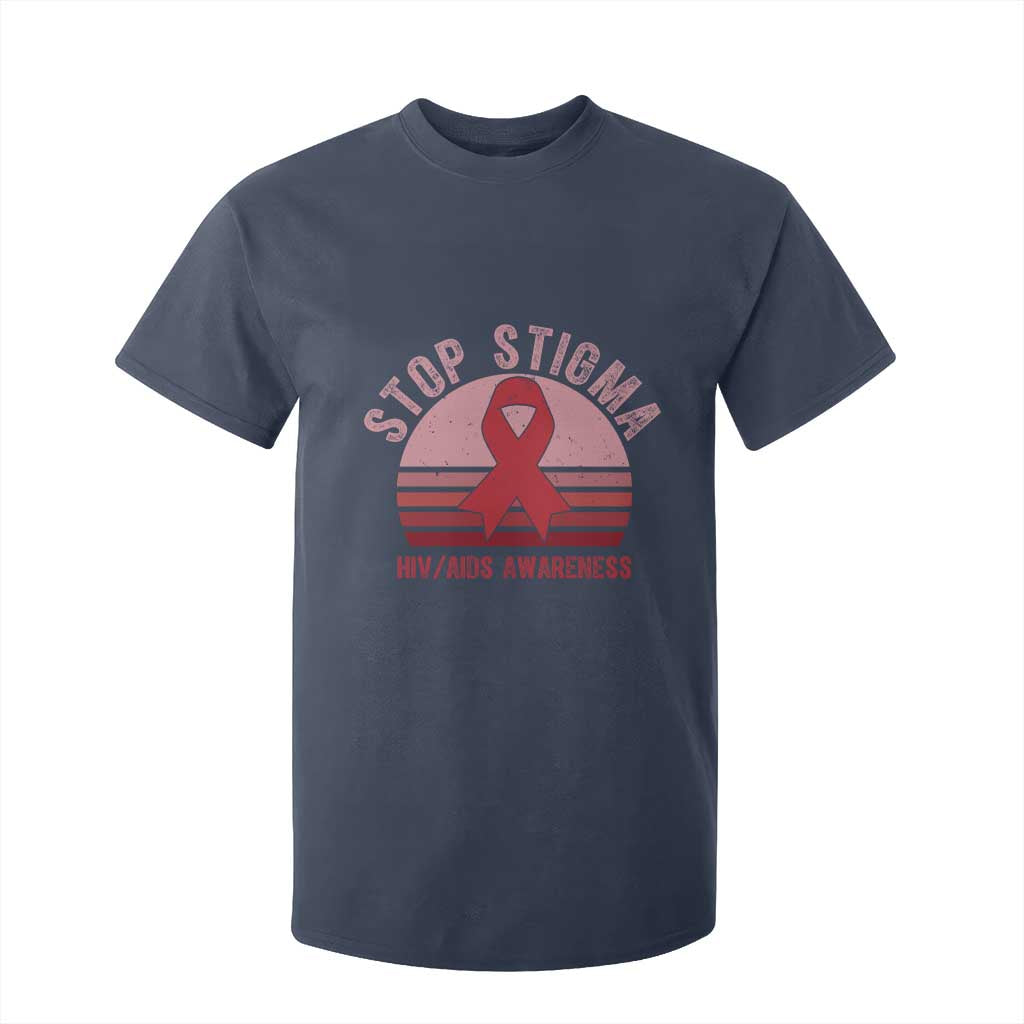 Stop The Stigma HIV Awareness T Shirt For Kid World AIDS Day Gift TS12 Navy Print Your Wear