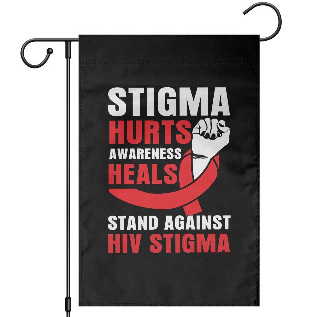 Stigma Hurts Awareness Heals Garden Flag HIV Awareness Red Ribbon Support Gift TS12 Black Print Your Wear