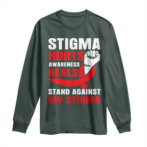 Stigma Hurts Awareness Heals Long Sleeve Shirt HIV Awareness Red Ribbon Support Gift TS12 Dark Forest Green Print Your Wear