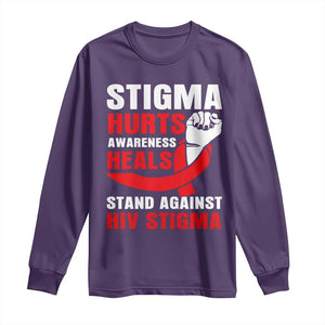 Stigma Hurts Awareness Heals Long Sleeve Shirt HIV Awareness Red Ribbon Support Gift TS12 Purple Print Your Wear