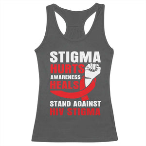 Stigma Hurts Awareness Heals Racerback Tank Top HIV Awareness Red Ribbon Support Gift TS12 Dark Heather Print Your Wear