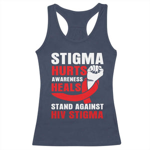 Stigma Hurts Awareness Heals Racerback Tank Top HIV Awareness Red Ribbon Support Gift TS12 Navy Print Your Wear