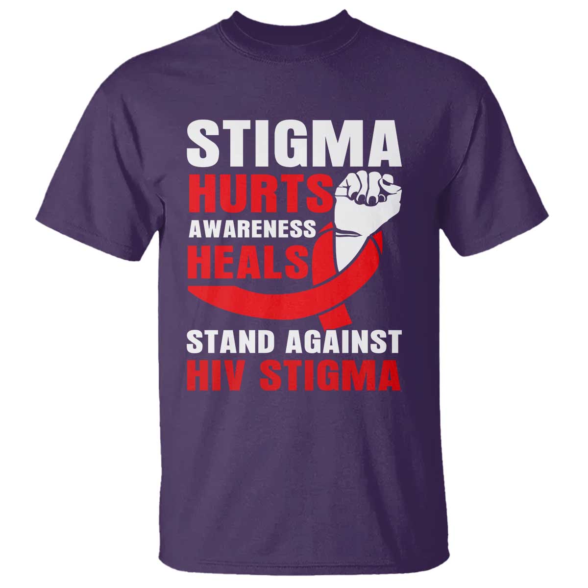 Stigma Hurts Awareness Heals T Shirt HIV Awareness Red Ribbon Support Gift TS12 Purple Print Your Wear