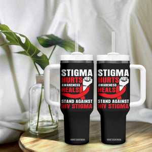 Stigma Hurts Awareness Heals Tumbler With Handle HIV Awareness Red Ribbon Support Gift TS12 Print Your Wear