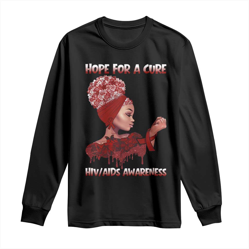 Hope For A Cure HIV Awareness Long Sleeve Shirt Support Squad Gift TS12 Black Print Your Wear