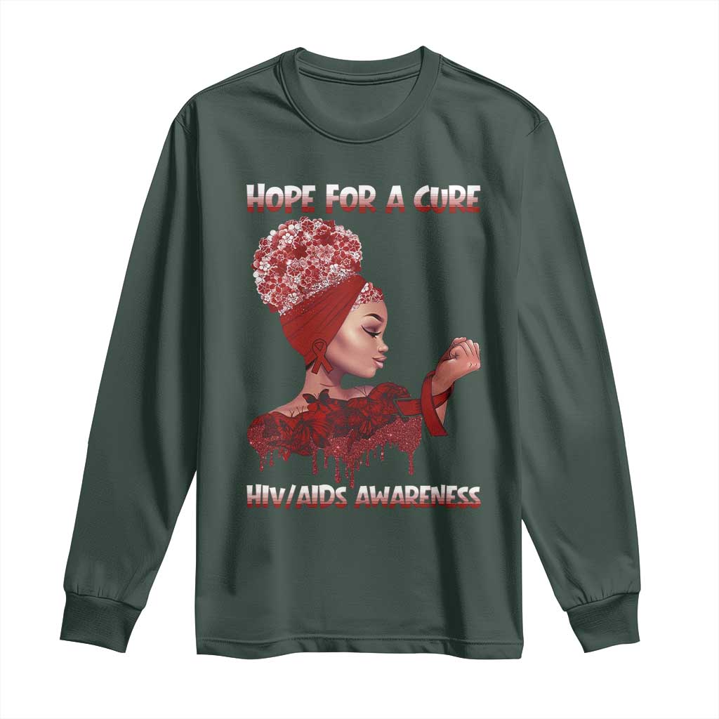 Hope For A Cure HIV Awareness Long Sleeve Shirt Support Squad Gift TS12 Dark Forest Green Print Your Wear