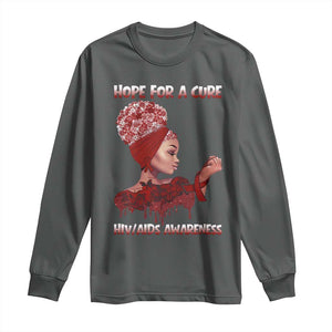 Hope For A Cure HIV Awareness Long Sleeve Shirt Support Squad Gift TS12 Dark Heather Print Your Wear