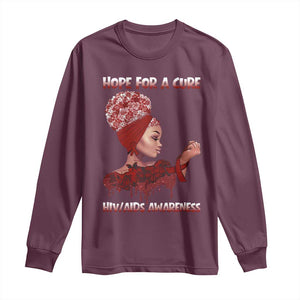Hope For A Cure HIV Awareness Long Sleeve Shirt Support Squad Gift TS12 Maroon Print Your Wear