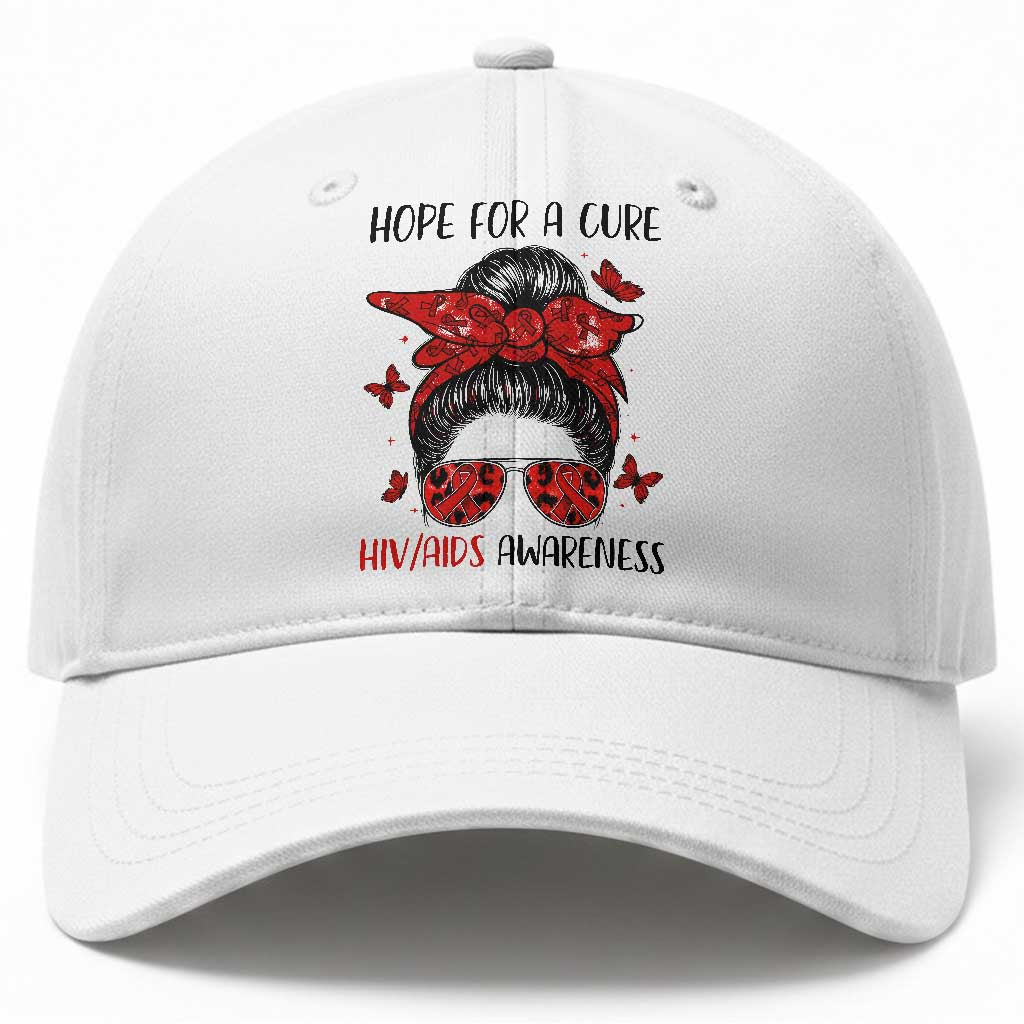 Hope For A Cure HIV Awareness Baseball Cap Strong Woman Red Ribbon Gift TS12 Print Your Wear