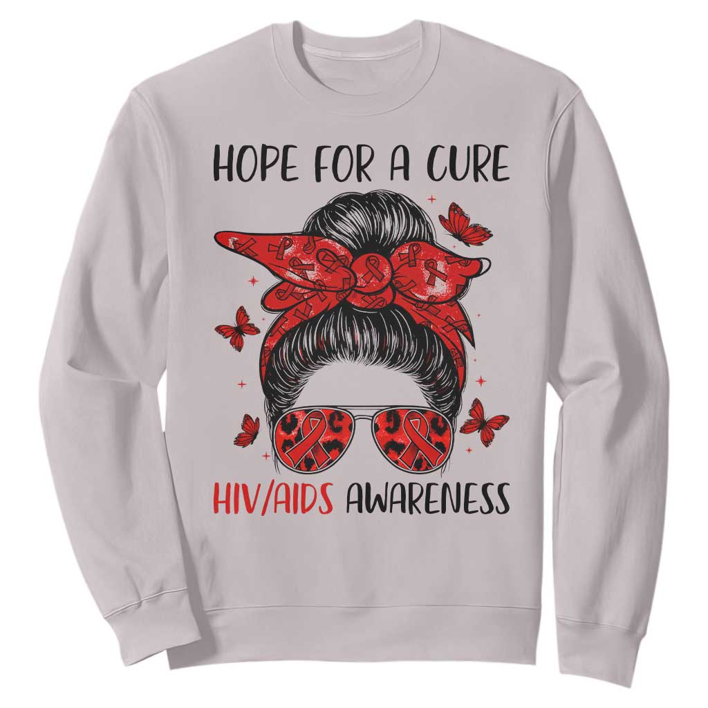 Hope For A Cure HIV Awareness Sweatshirt Strong Woman Red Ribbon Gift TS12 Ice Gray Print Your Wear