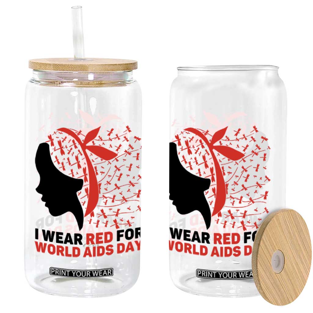 I Wear Red For World AIDS Day Glass Can HIV Awareness Dragonfly Support Gift TS12 Print Your Wear