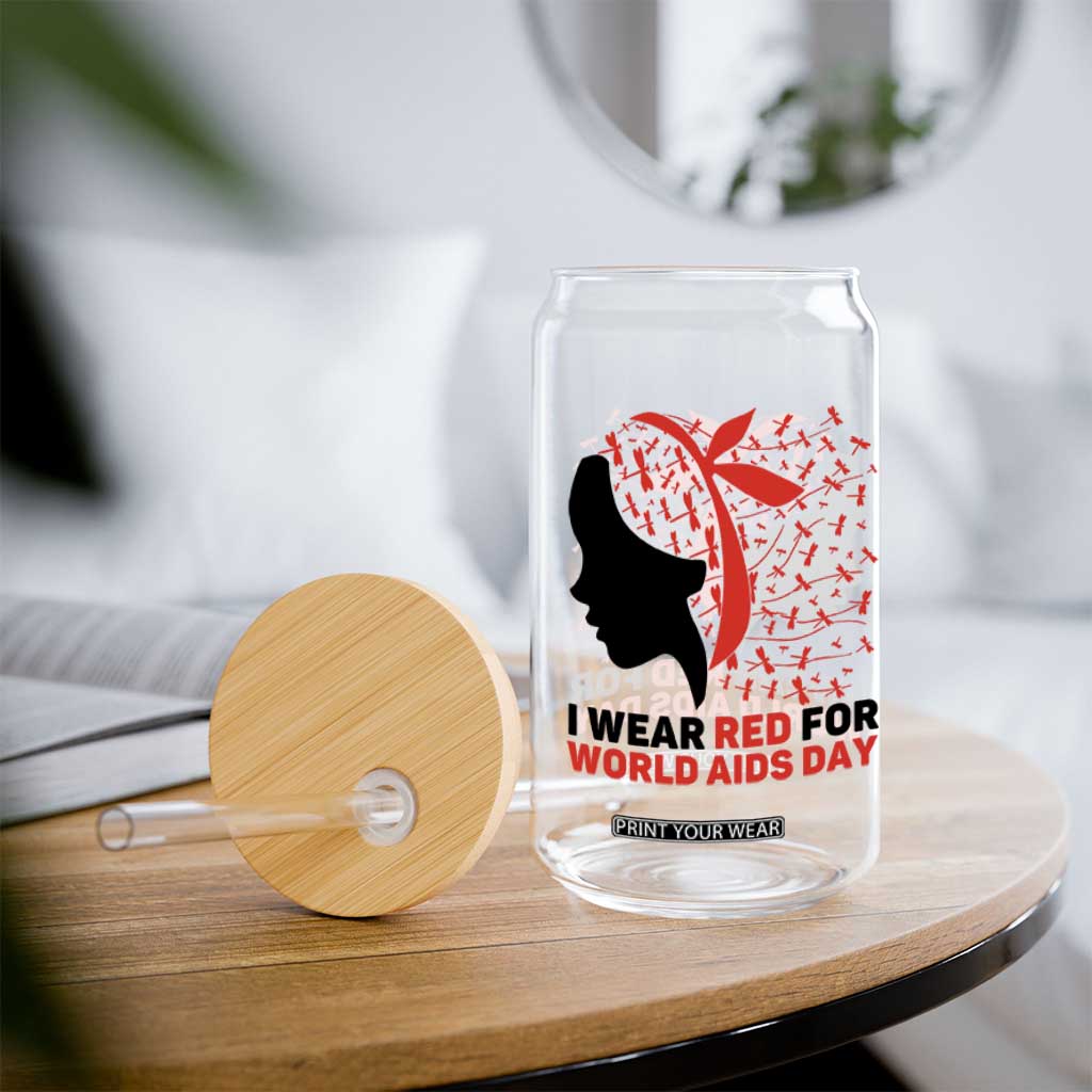 I Wear Red For World AIDS Day Glass Can HIV Awareness Dragonfly Support Gift TS12 Print Your Wear