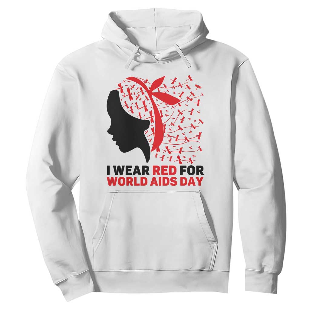 I Wear Red For World AIDS Day Hoodie HIV Awareness Dragonfly Support Gift TS12 White Print Your Wear