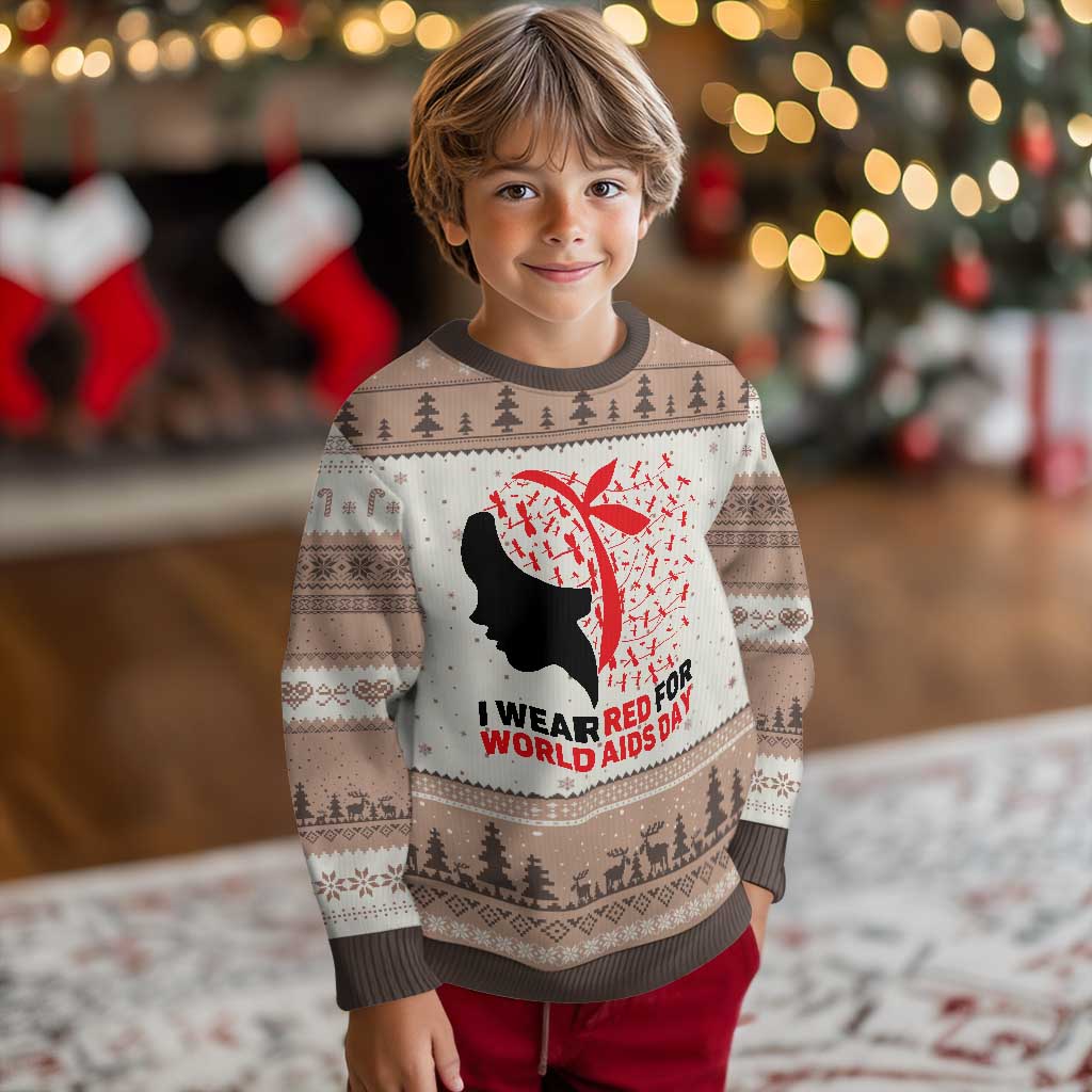 I Wear Red For World AIDS Day Ugly Christmas Sweater HIV Awareness Dragonfly Support Gift TS12 Mocha Mousse Print Your Wear