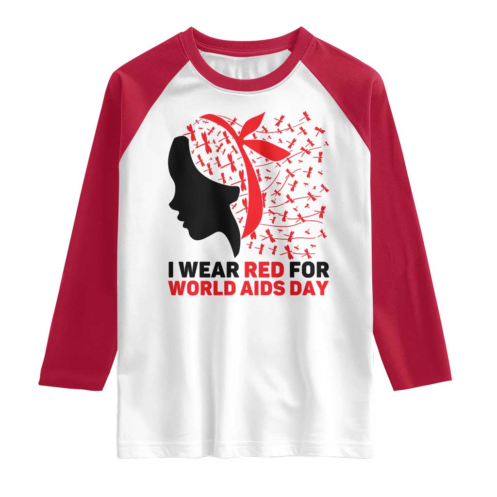 I Wear Red For World AIDS Day Raglan Shirt HIV Awareness Dragonfly Support Gift TS12 White Red Print Your Wear