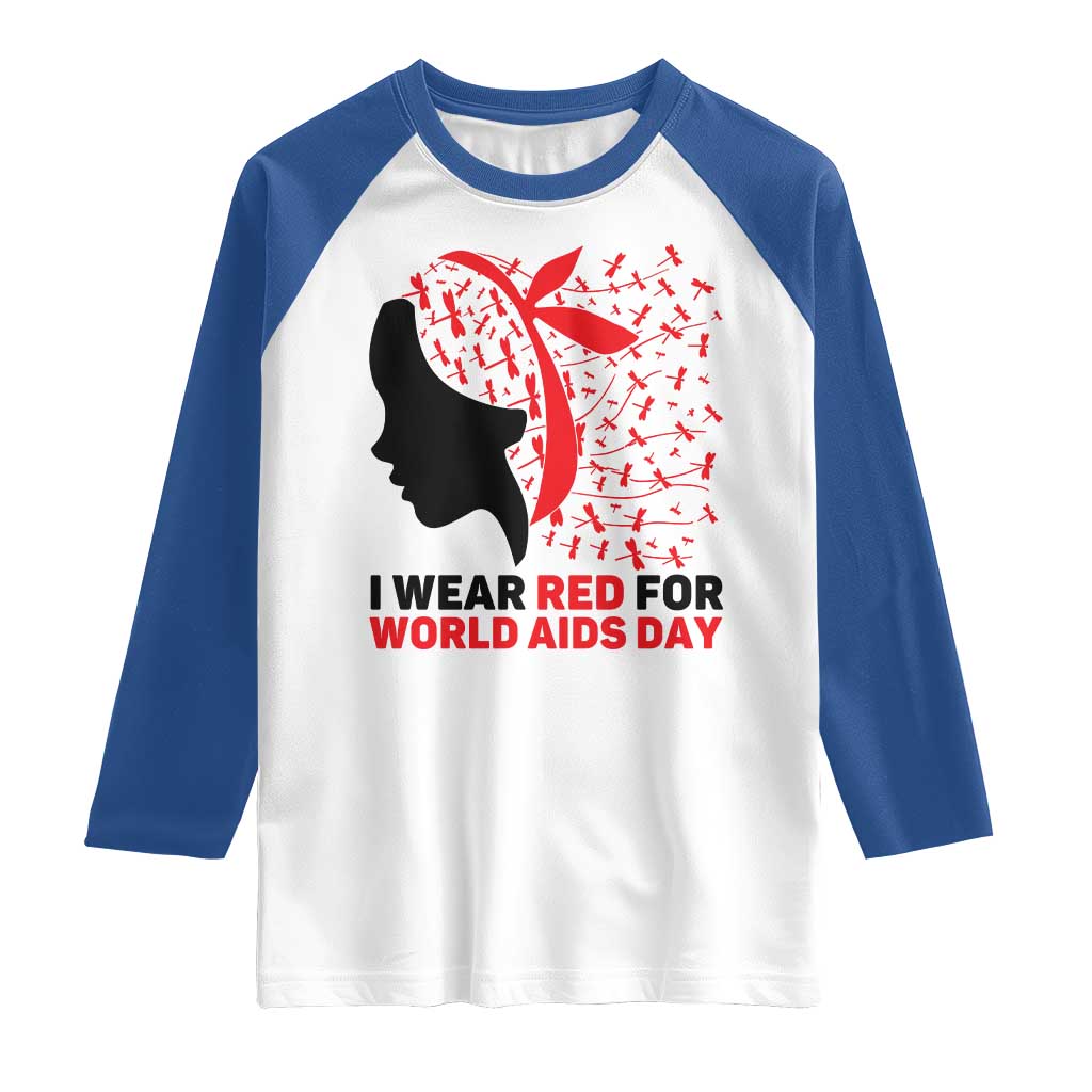 I Wear Red For World AIDS Day Raglan Shirt HIV Awareness Dragonfly Support Gift TS12 White Royal Print Your Wear