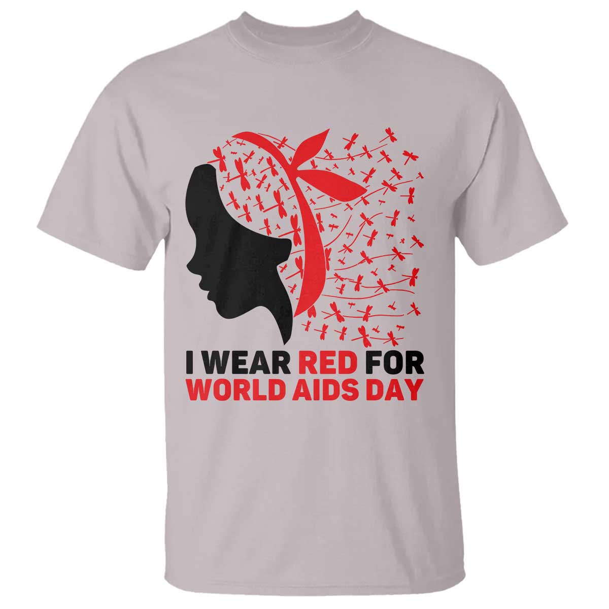 I Wear Red For World AIDS Day T Shirt HIV Awareness Dragonfly Support Gift TS12 Ice Gray Print Your Wear