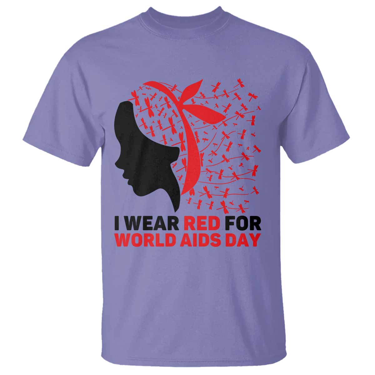 I Wear Red For World AIDS Day T Shirt HIV Awareness Dragonfly Support Gift TS12 Violet Print Your Wear