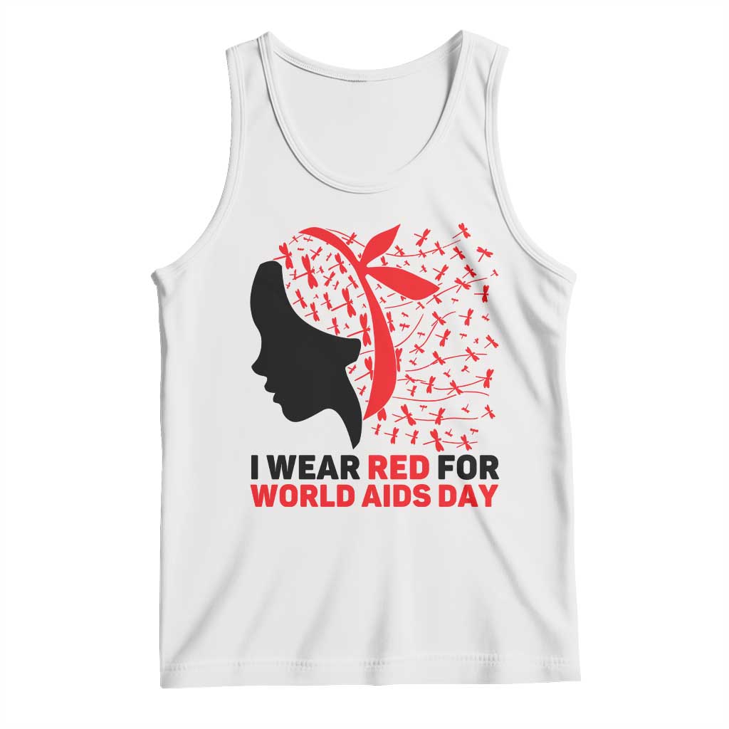 I Wear Red For World AIDS Day Tank Top HIV Awareness Dragonfly Support Gift TS12 White Print Your Wear