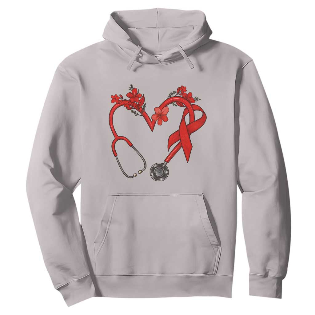 Healthcare Hero HIV Awareness Hoodie Red Ribbon Support Gift TS12 Ice Gray Print Your Wear