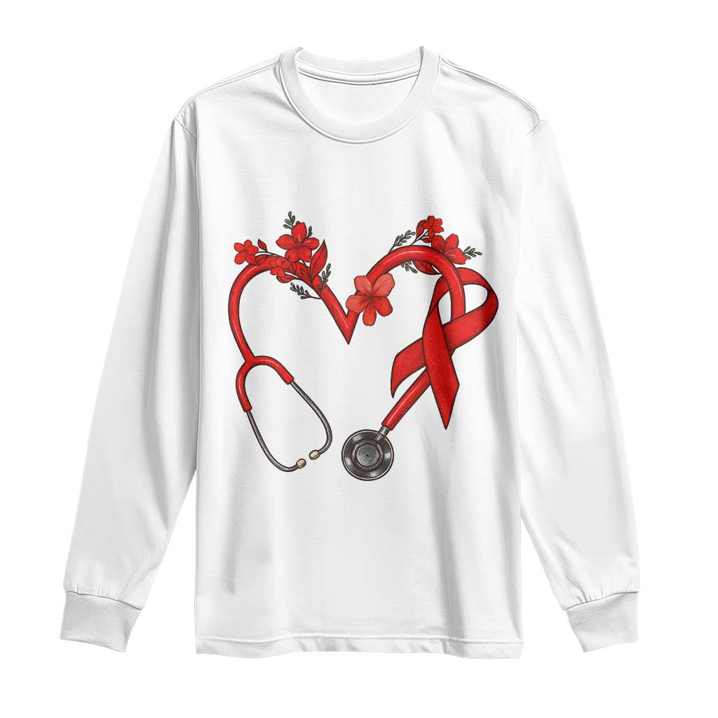 Healthcare Hero HIV Awareness Long Sleeve Shirt Red Ribbon Support Gift TS12 White Print Your Wear