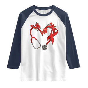 Healthcare Hero HIV Awareness Raglan Shirt Red Ribbon Support Gift TS12 White Navy Print Your Wear