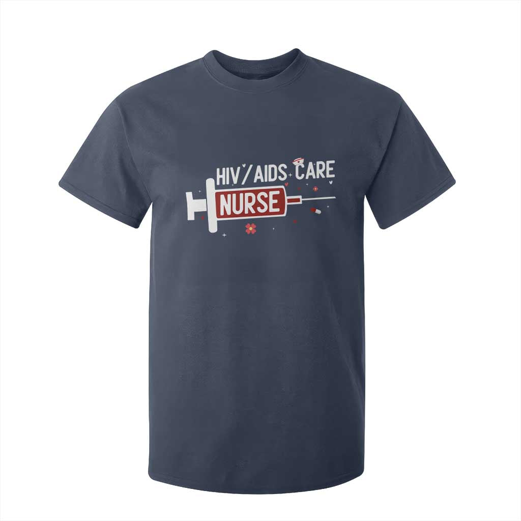 HIV AIDS Care Nurse T Shirt For Kid Red Ribbon Support Gift TS12 Navy Print Your Wear