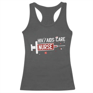 HIV AIDS Care Nurse Racerback Tank Top Red Ribbon Support Gift TS12 Dark Heather Print Your Wear
