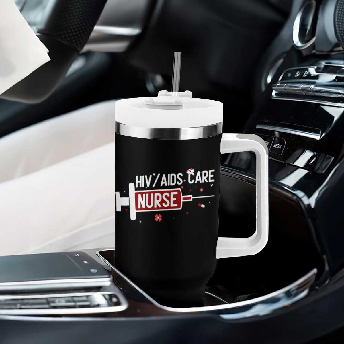 HIV AIDS Care Nurse Tumbler With Handle Red Ribbon Support Gift TS12 Print Your Wear